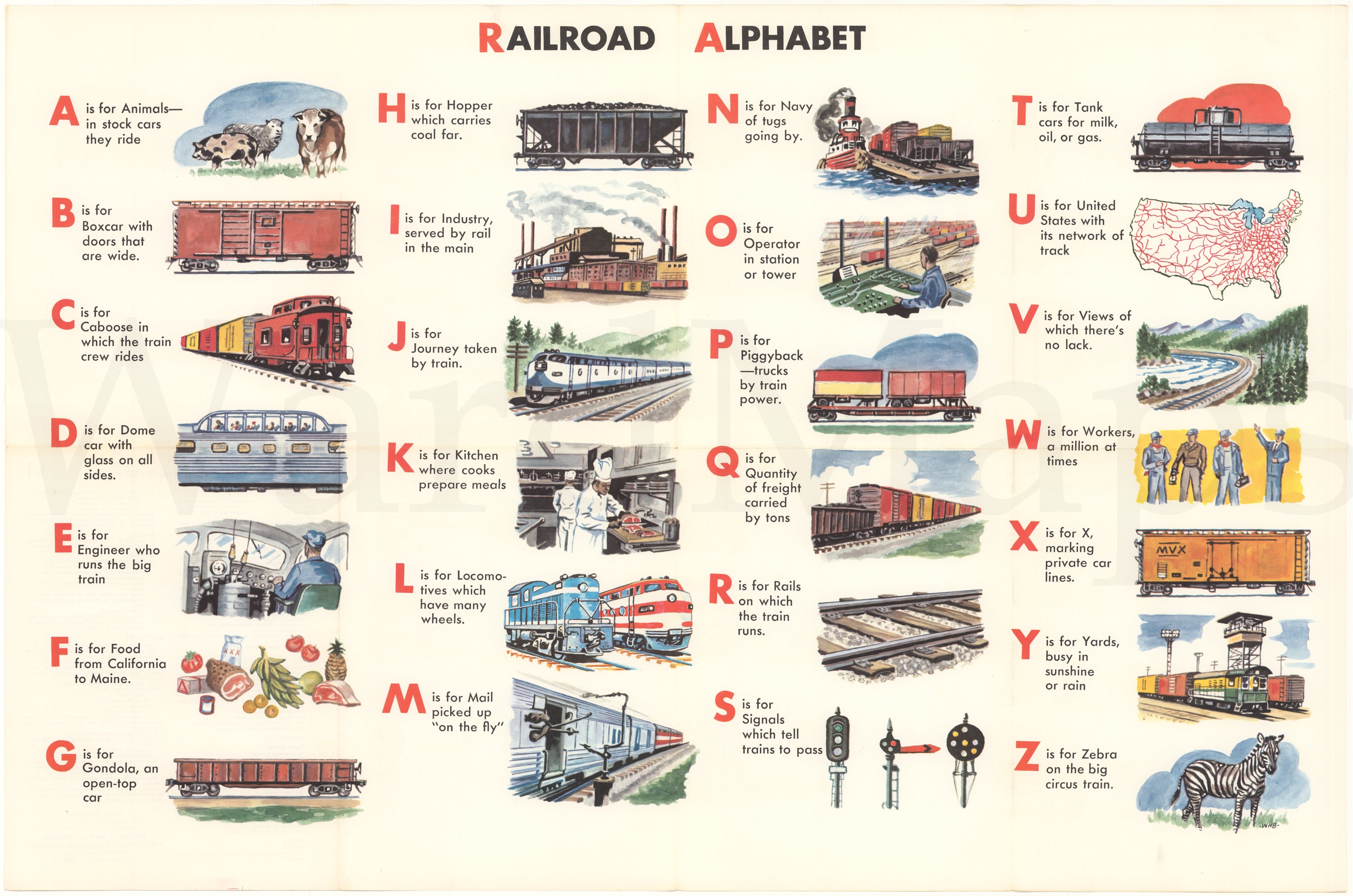 Railroad Alphabet Vintage Print