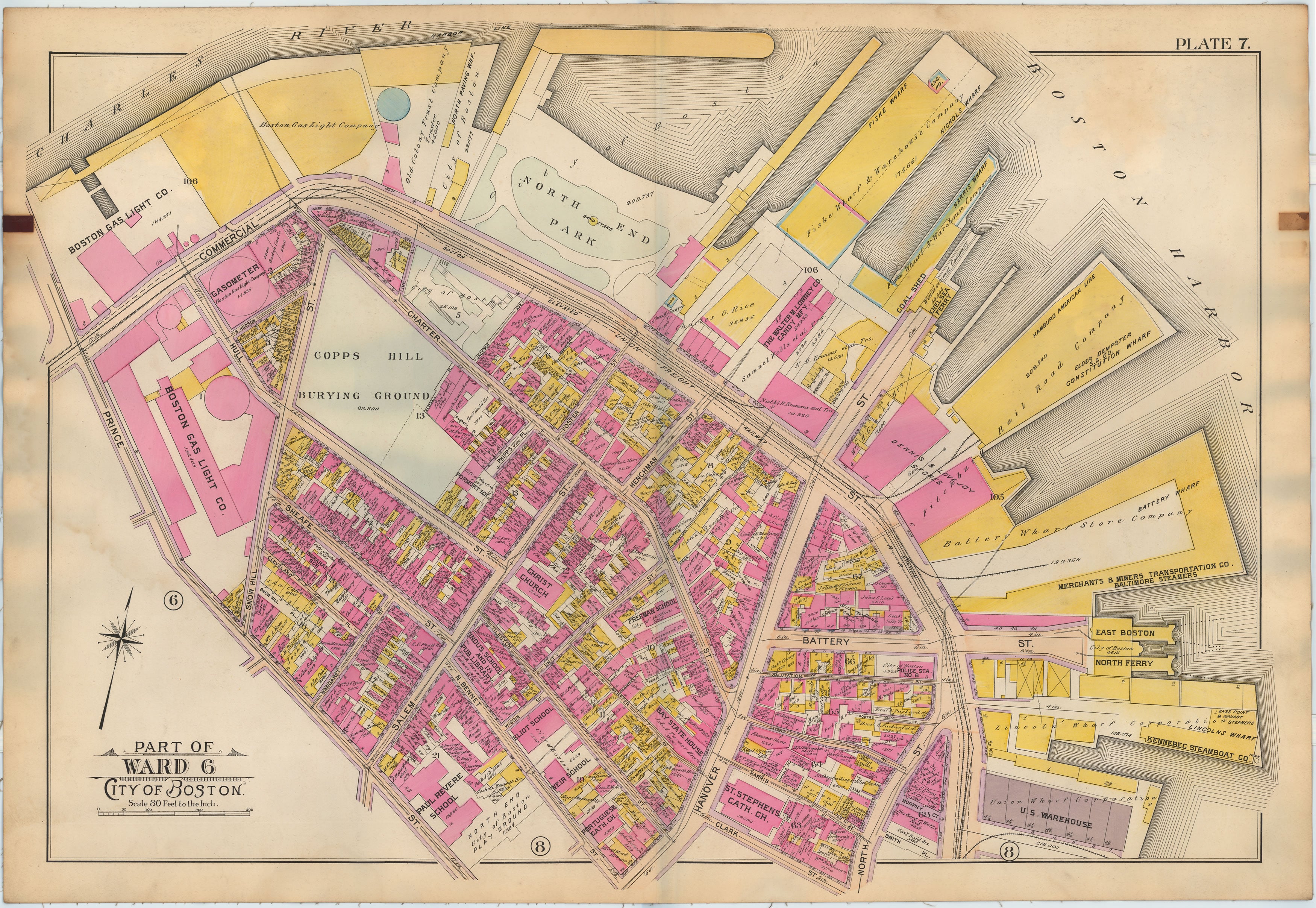 Antique Map of Boston's North End 1917