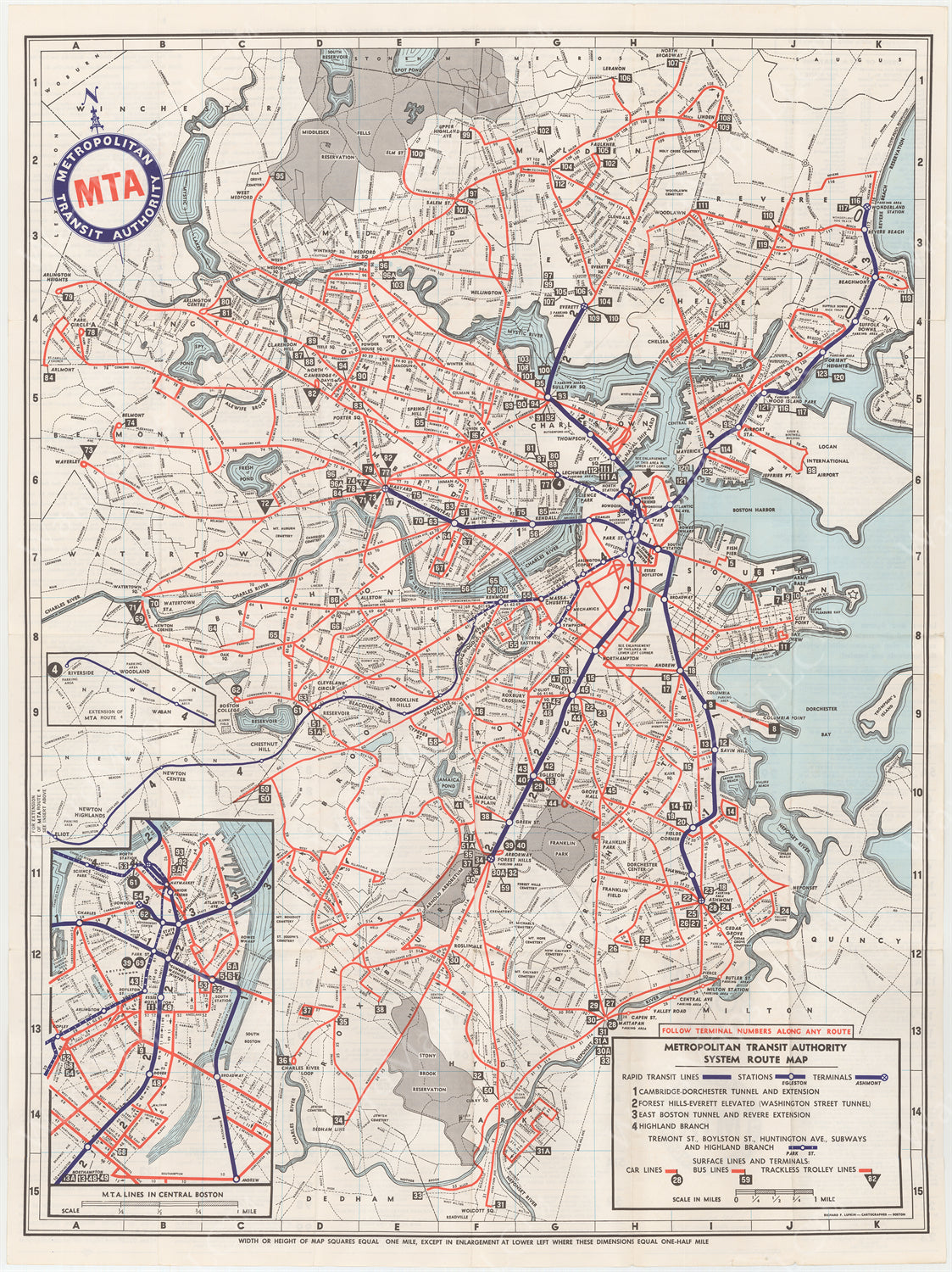 Boston, Massachusetts MTA System Route Map #8 1964