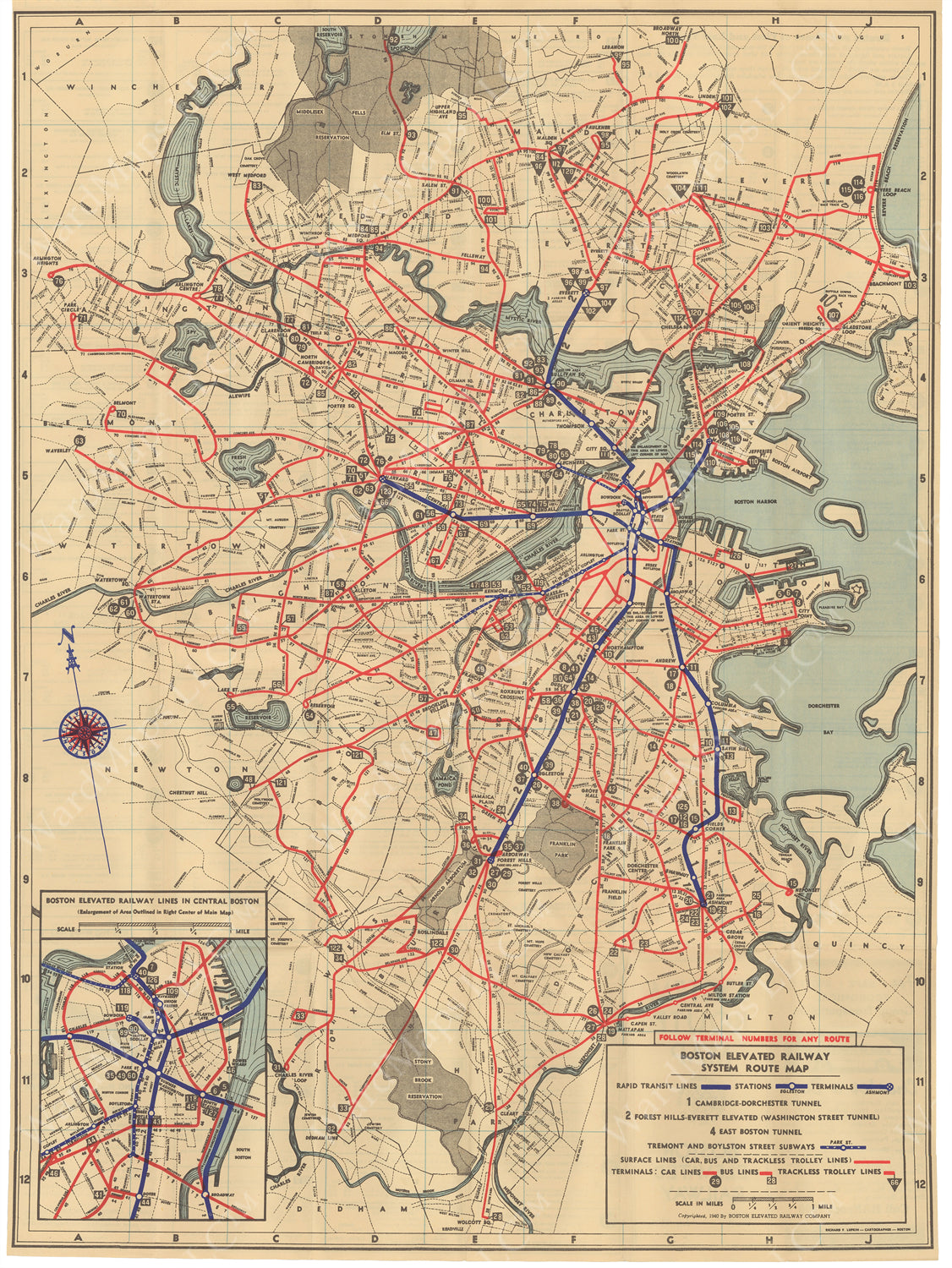 Boston Elevated Railway Co. (Massachusetts) System Route Map #4 1940