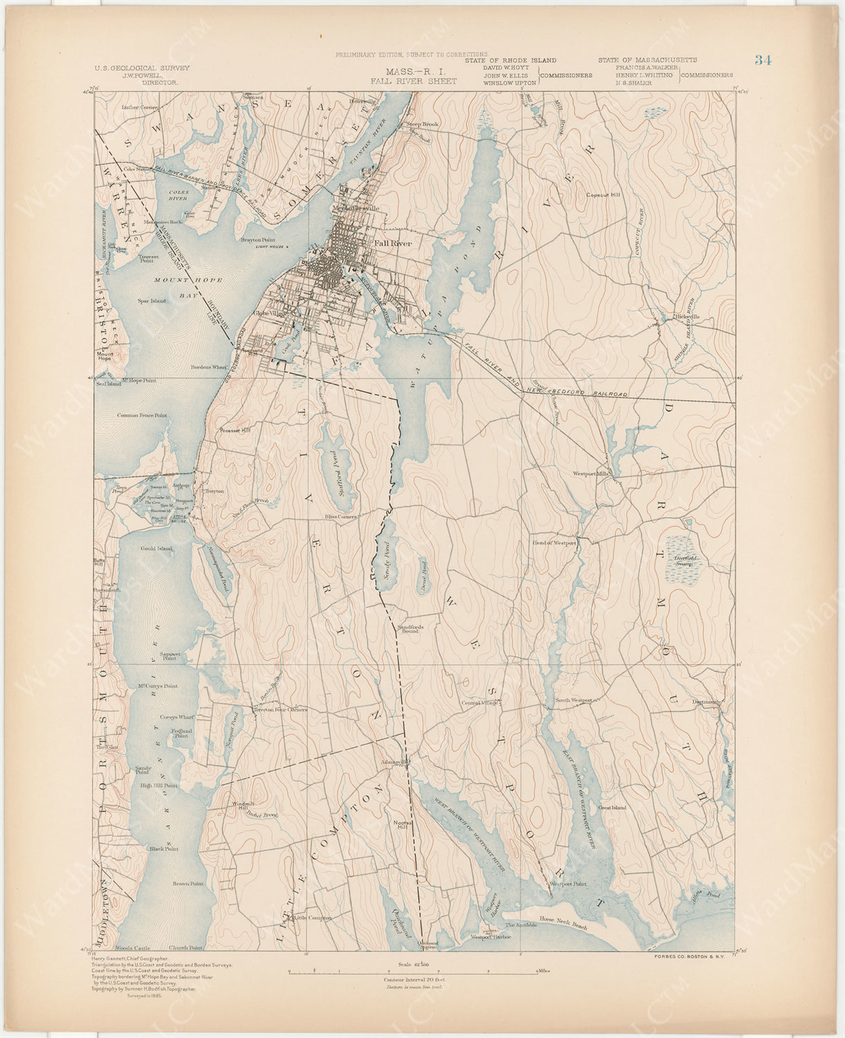 USGS Massachusetts 1890 Plate 034: Fall River Sheet